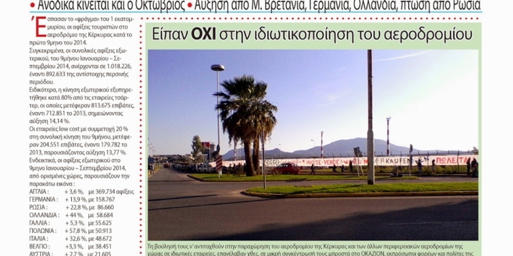 Εφημερίδα “Η ΚΕΡΚΥΡΑ ΣΗΜΕΡΑ” – Πρωτοσέλιδο