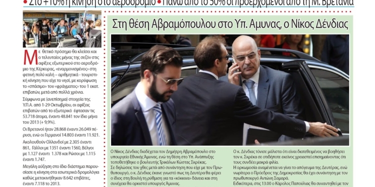 Εφημερίδα “Η ΚΕΡΚΥΡΑ ΣΗΜΕΡΑ” (Πρωτοσέλιδο)
