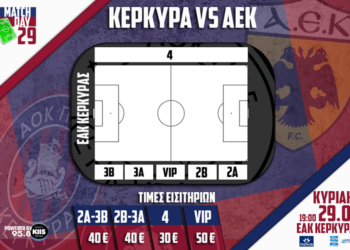 Στα 30, 40 & 50 ευρώ τα εισιτήρια του ΑΟΚ Κέρκυρα- ΑΕΚ