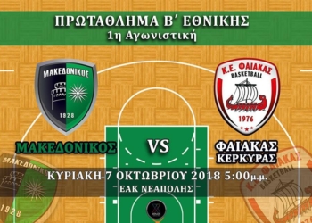 ΜΠΑΣΚΕΤ: Εκτός με Μακεδονικό την Κυριακή ο Φαίακας