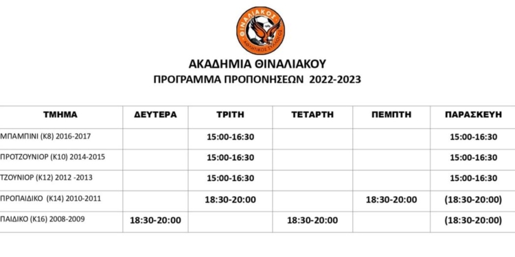 ακαδημιες θιναλιακου