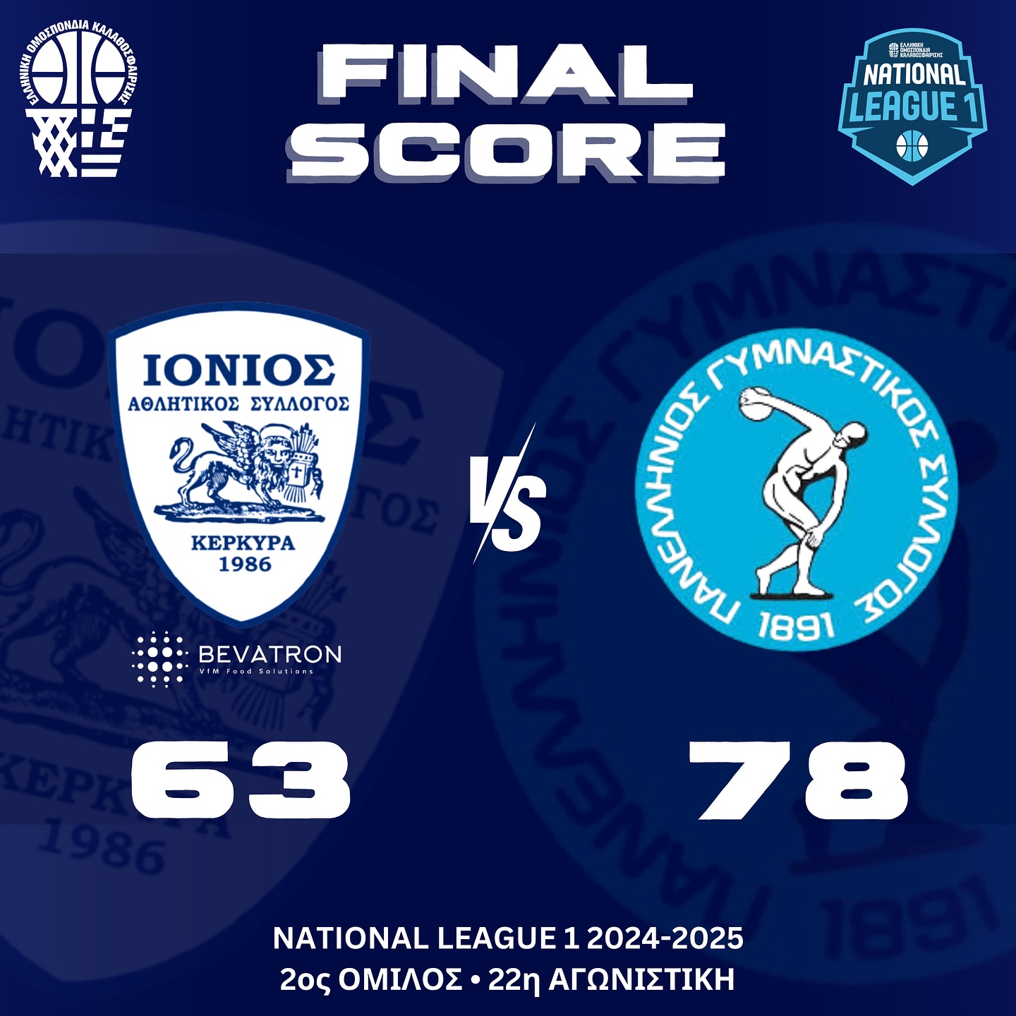 ΜΠΑΣΚΕΤ N L1: Ήττα του Ιόνιου 63-78 από τον Πανελλήνιο – Τα πλήρη αποτελέσματα της 22ης και τελευταίας αγωνιστικής